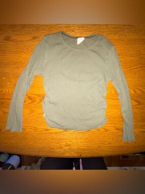Zara Sage Green Ribbed Long-Sleeve Crewneck Top